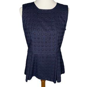 Sail To Sable Sleeveless Eyelet Peplum Top Size Large Navy Blue Lined Zipper